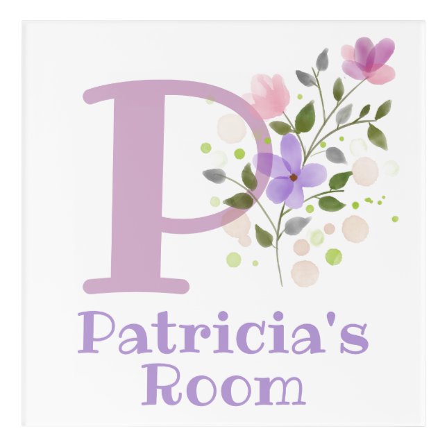 Initial & Name with Floral Design Acrylic Print (Front)
