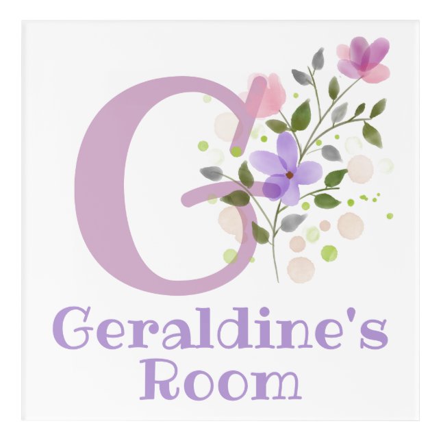 Initial & Name with Floral Design Acrylic Print (Front)