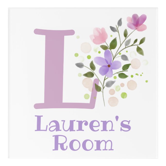 Initial & Name with Floral Design Acrylic Print (Front)