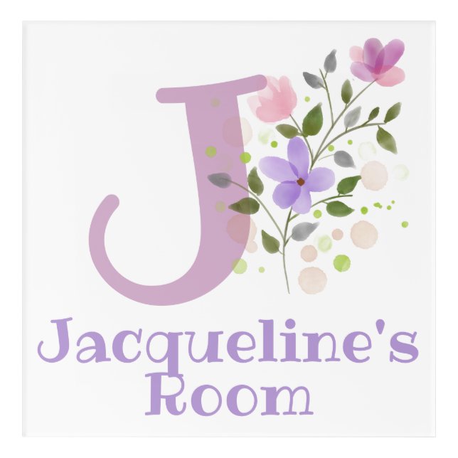 Initial & Name with Floral Design Acrylic Print (Front)
