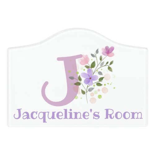 Initial  Name with Floral Design Door Sign