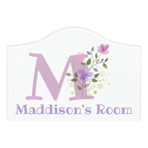 Initial  Name with Floral Design Door Sign