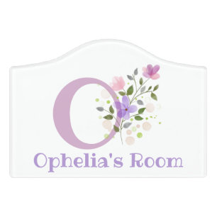 Initial & Name with Floral Design Door Sign