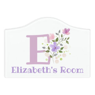 Initial & Name with Floral Design Door Sign