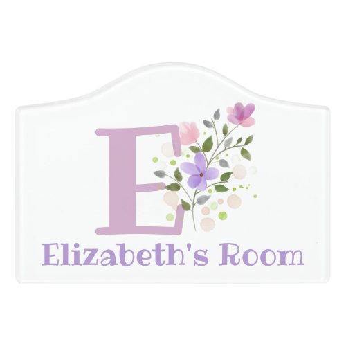 Initial  Name with Floral Design Door Sign