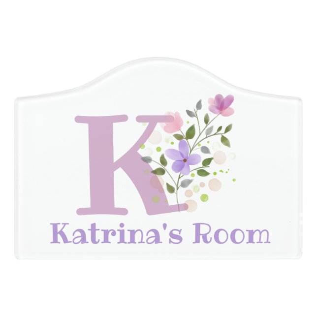Initial & Name with Floral Design Door Sign (Small Crest Front)