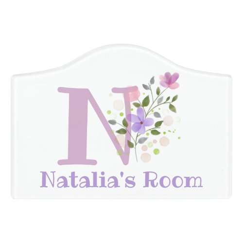 Initial  Name with Floral Design Door Sign