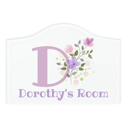 Initial  Name with Floral Design Door Sign