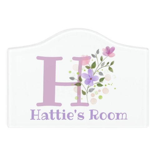 Initial  Name with Floral Design Door Sign