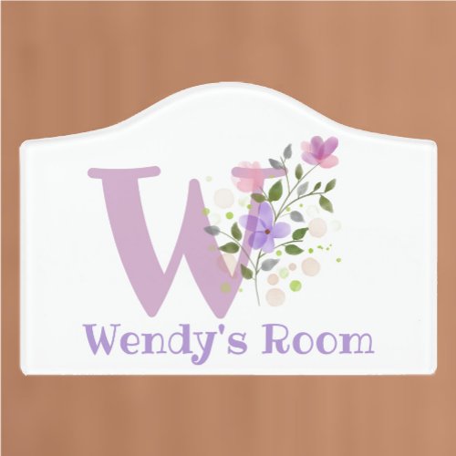 Initial  Name with Floral Design Door Sign