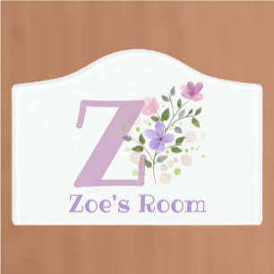 Initial & Name with Floral Design Door Sign