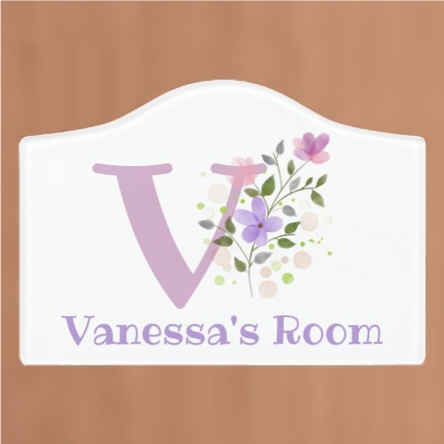 Initial  Name with Floral Design Door Sign