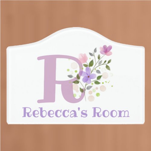 Initial  Name with Floral Design Door Sign