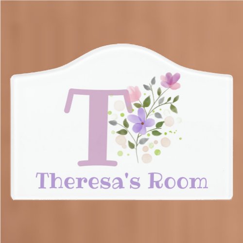 Initial  Name with Floral Design Door Sign