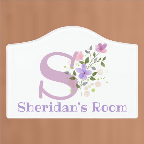 Initial  Name with Floral Design Door Sign