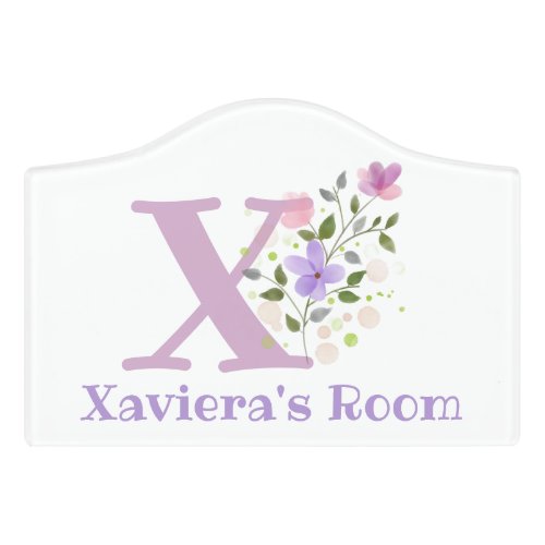 Initial  Name with Floral Design Door Sign