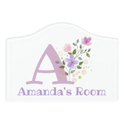 Initial  Name with Floral Design Door Sign