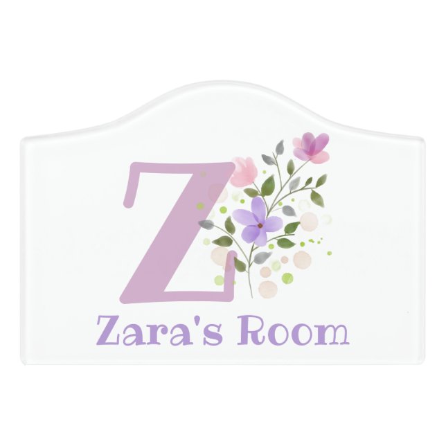 Initial & Name with Floral Design Door Sign (Small Crest Front)
