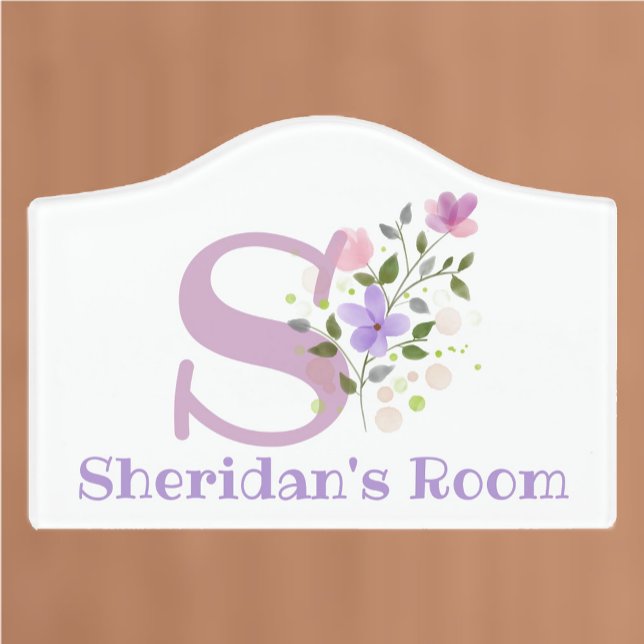 Initial & Name with Floral Design Girl's Room Door Sign (Creator Uploaded)