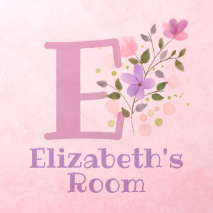 Initial & Name with Floral Design Wall Decal