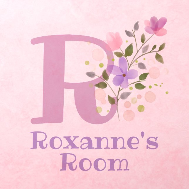 Initial & Name with Floral Design Wall Decal (Insitu 3)
