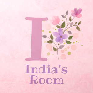 Initial & Name with Floral Design Wall Decal