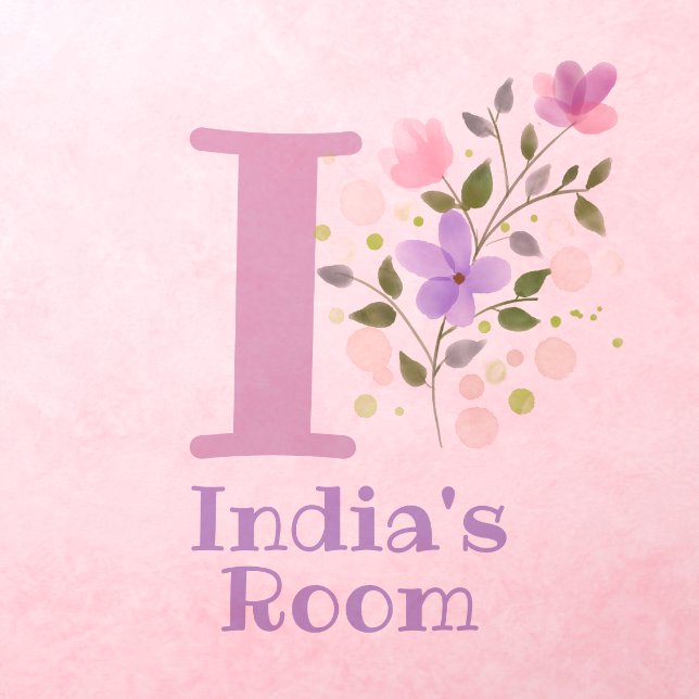 Initial & Name with Floral Design Wall Decal (Insitu 3)