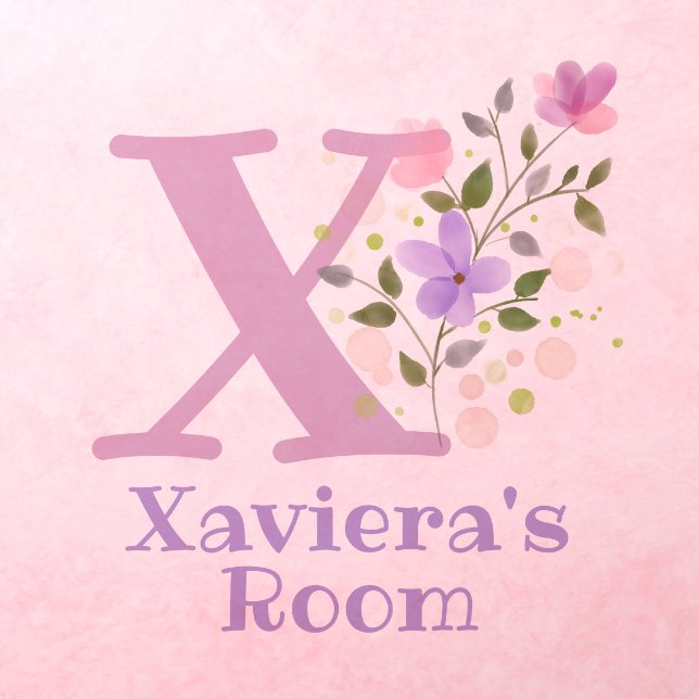 Initial & Name with Floral Design Wall Decal (Insitu 3)