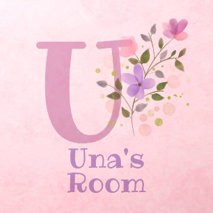 Initial & Name with Floral Design Wall Decal