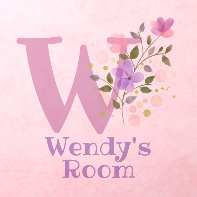 Initial & Name with Floral Design Wall Decal (Insitu 3)