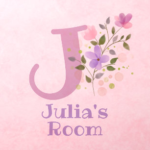 Initial & Name with Floral Design Wall Decal