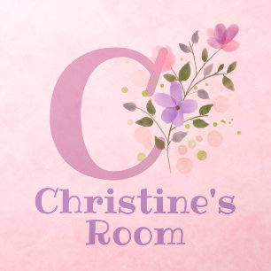 Initial & Name with Floral Design Wall Decal