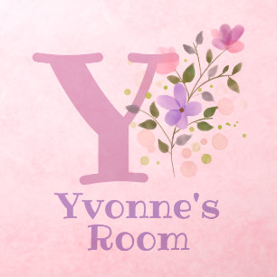 Initial & Name with Floral Design Wall Decal
