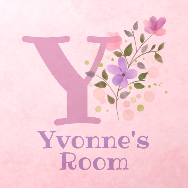 Initial & Name with Floral Design Wall Decal (Insitu 3)