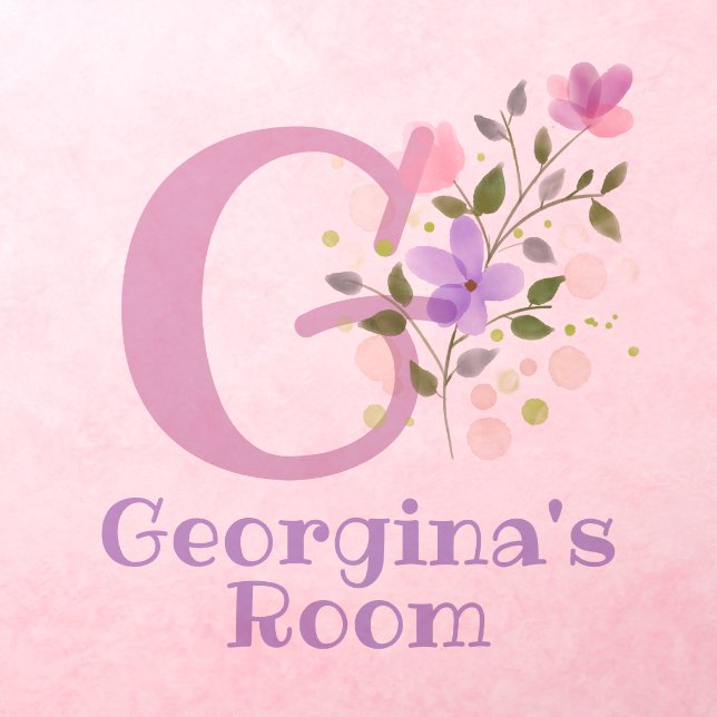 Initial & Name with Floral Design Wall Decal (Insitu 3)