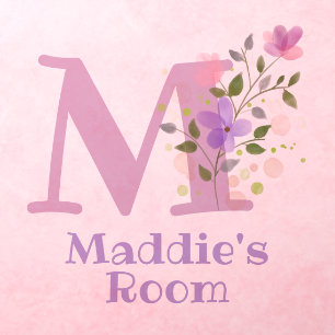 Initial & Name with Floral Design Wall Decal