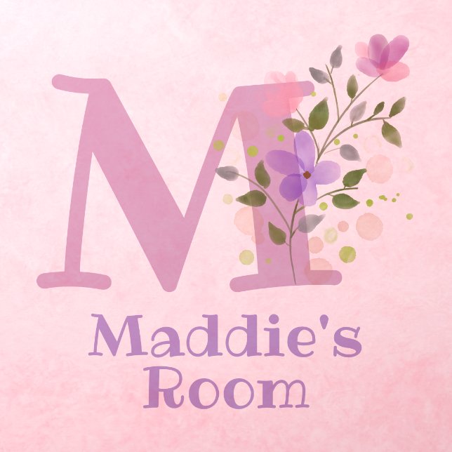 Initial & Name with Floral Design Wall Decal (Insitu 3)
