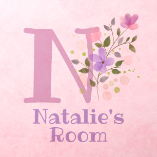Initial & Name with Floral Design Wall Decal