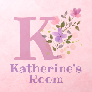 Initial & Name with Floral Design Wall Decal
