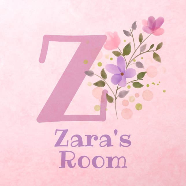 Initial & Name with Floral Design Wall Decal (Insitu 3)