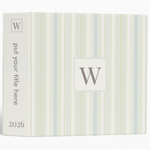 Initial Neutral Dusty Blue Stripe Rustic Farmhouse 3 Ring Binder