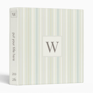 Initial Neutral Dusty Blue Stripe Rustic Farmhouse 3 Ring Binder