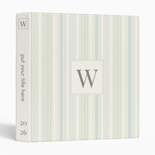 Initial Neutral Dusty Blue Stripe Rustic Farmhouse 3 Ring Binder