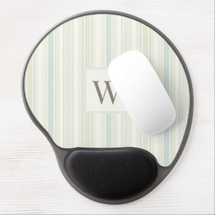 Initial Neutral Dusty Blue Stripe Rustic Farmhouse Gel Mouse Pad