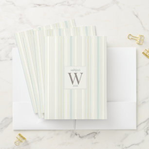 Initial Neutral Dusty Blue Stripe Rustic Farmhouse Pocket Folder