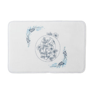 Initial "O" Blue Monogram Calm Floral Bath Mat