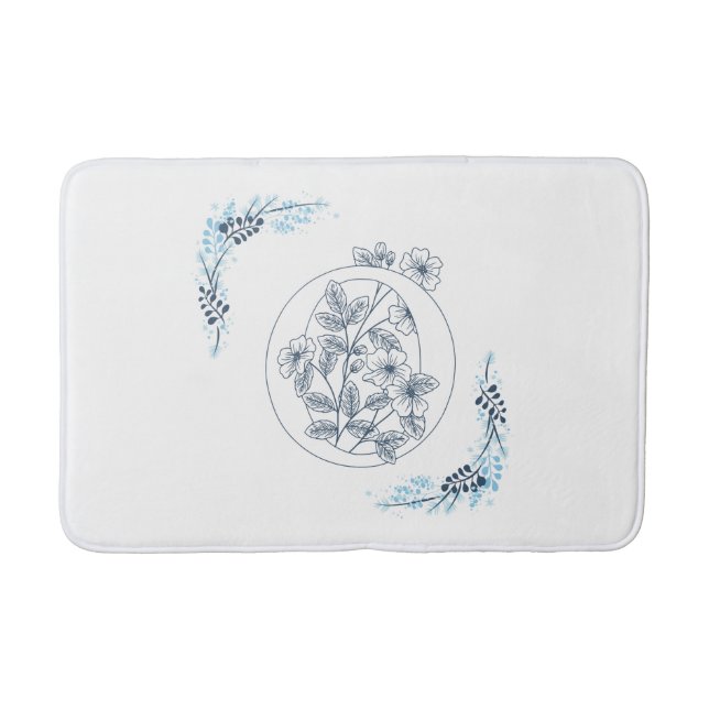 Initial "O" Blue Monogram Calm Floral Bath Mat (Front)