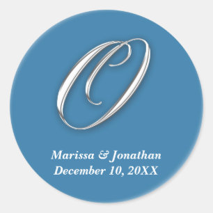 Initial O blue monogram custom name favor seal
