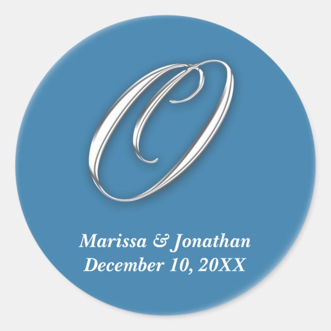 Initial O blue monogram custom name favor seal (Front)