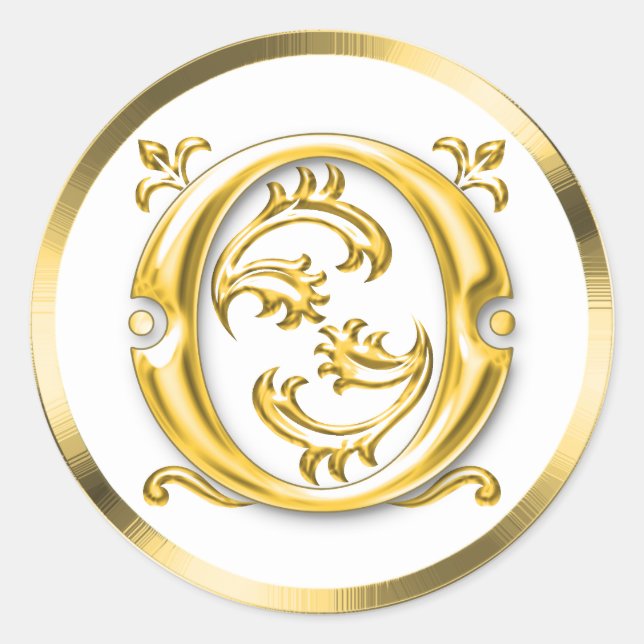 Initial O Round Sticker in Gold (Front)